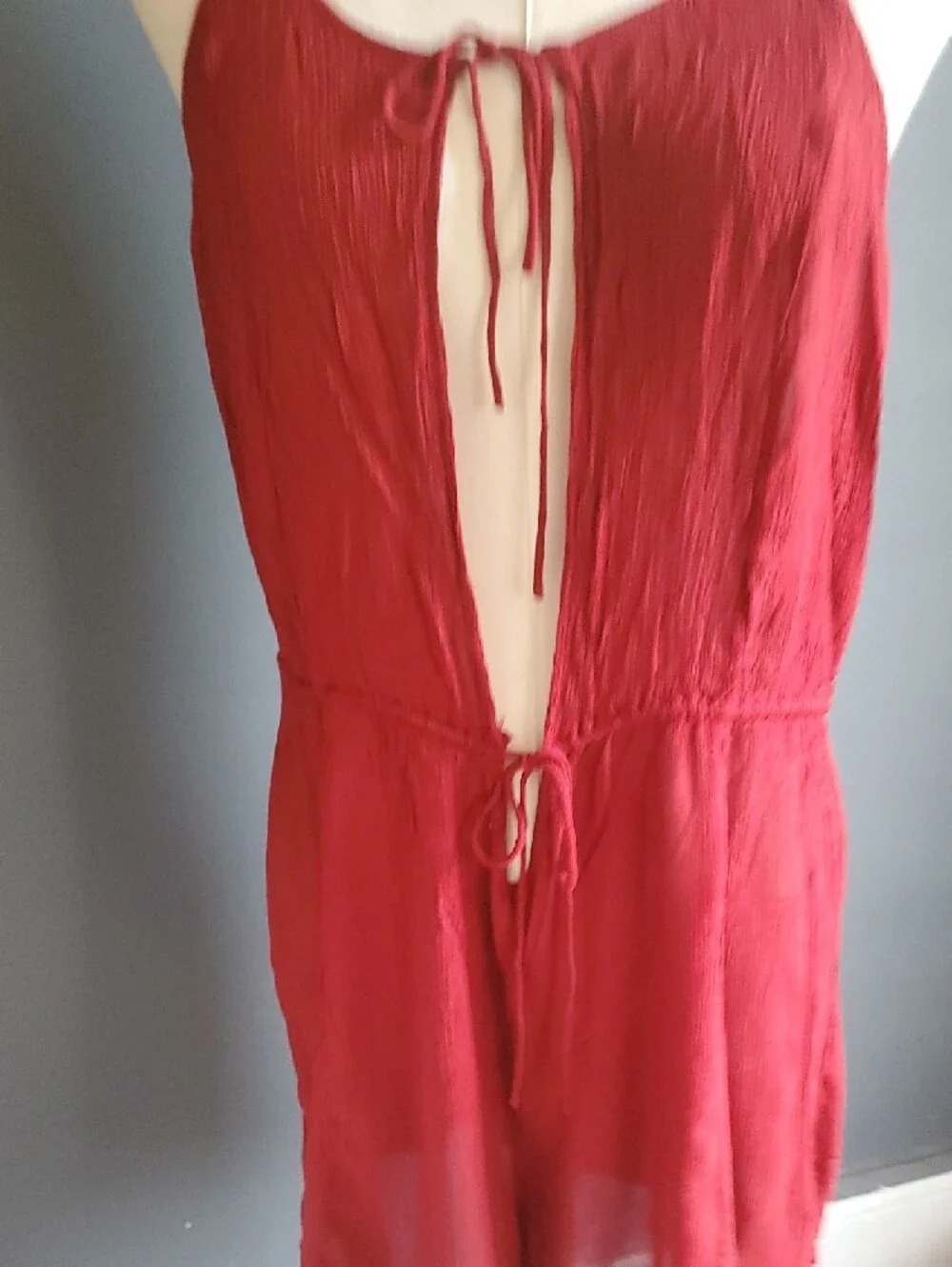 Free People Intimately Red Tie-Front Spaghetti Strap Romper Sleep Wear Size XS